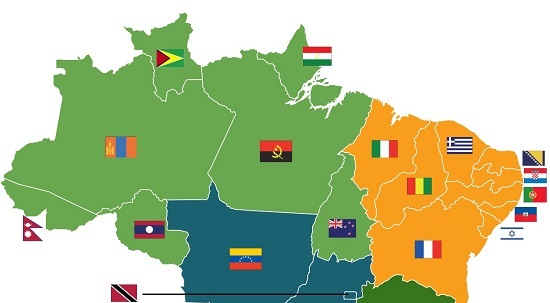 Mapa do Brasil comparando com a extensão de países