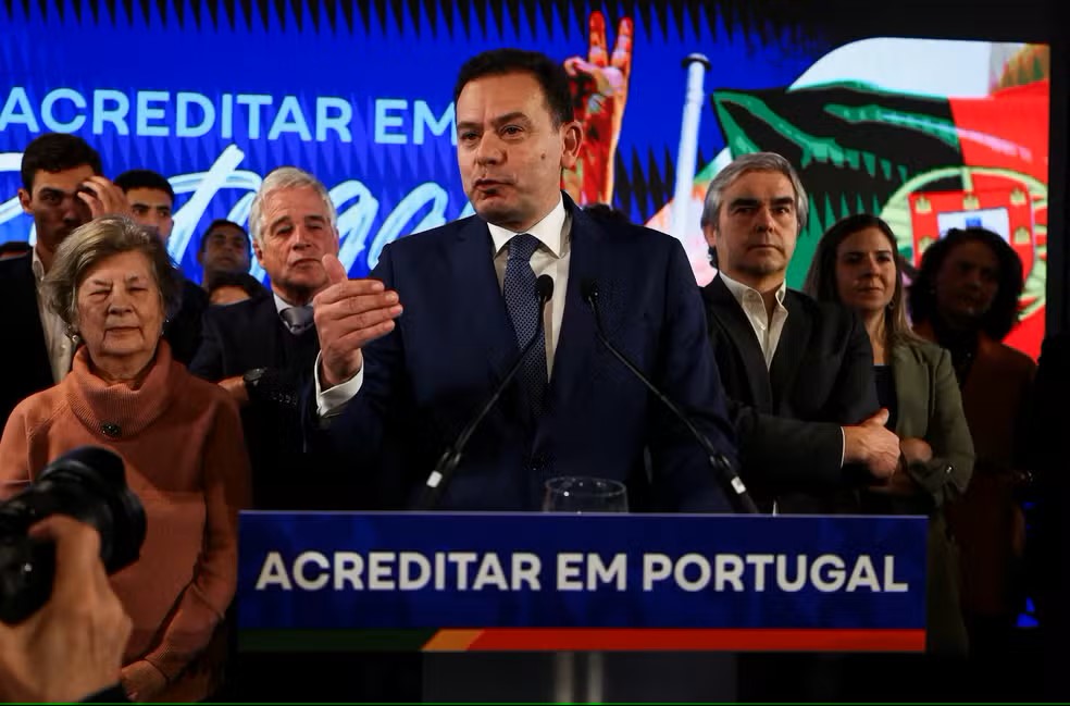 O líder da Aliança Democrática, Luis Montenegro, em discurso