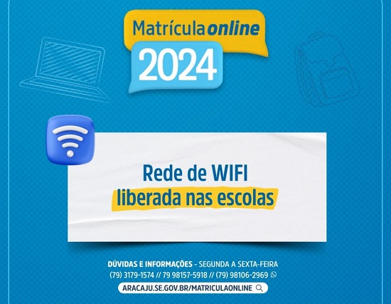 Banner: Wi-Fi escolas municipais, matrícula online Aracaju