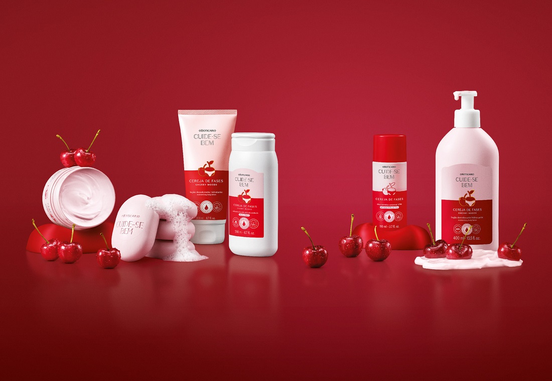 linha de cosméticos Cuide-se Bem Cereja de Fases 