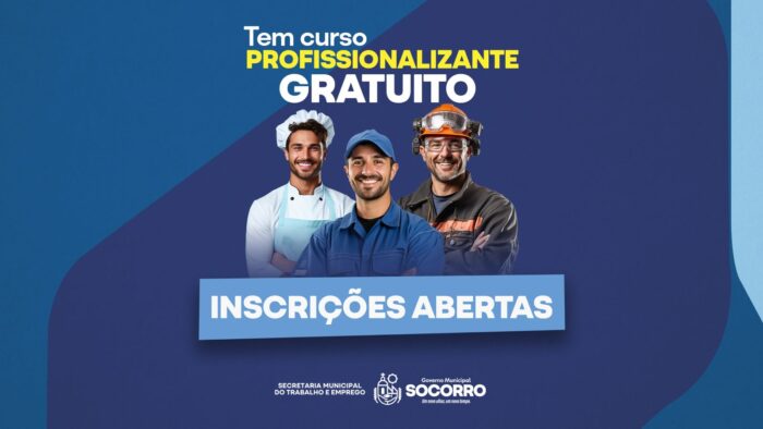 Banner Cursos de qualificação profissional gratuitos, Senai e Prefeitura de Socorro