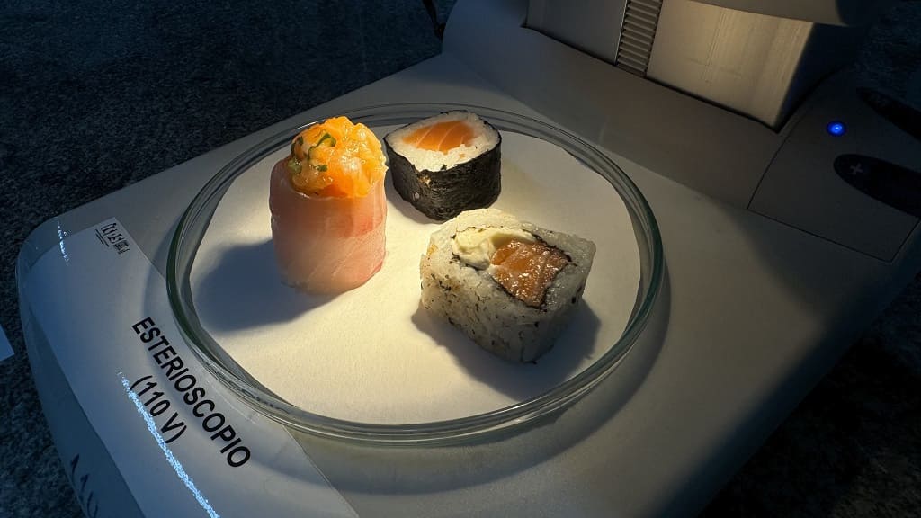 Três peças de sushi