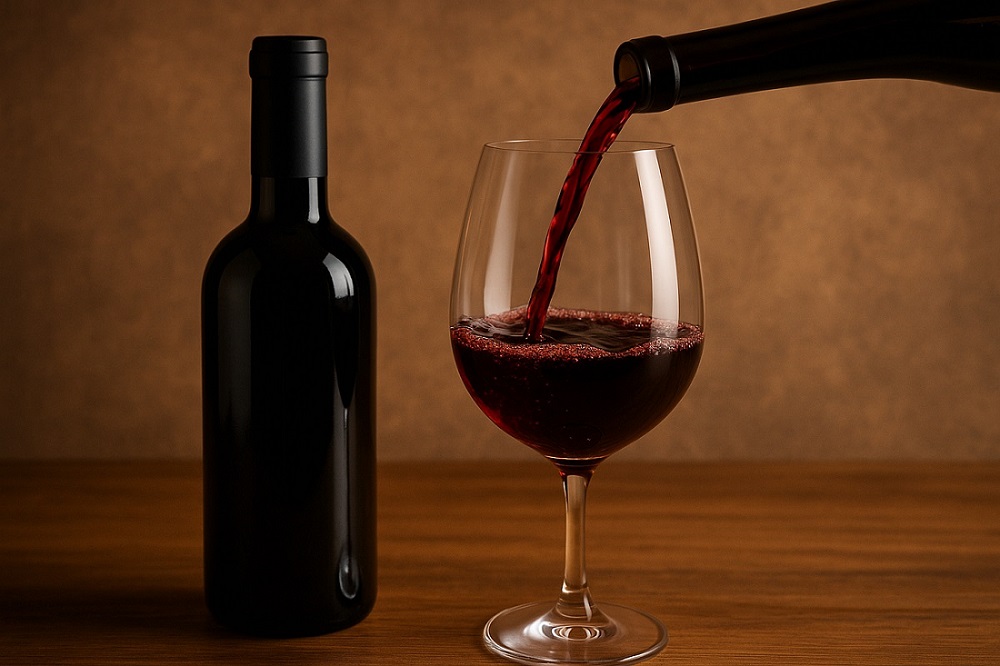 Vinho sendo colocado nataça