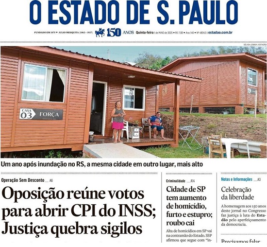 Capa do jornal O Estado de São Paulo