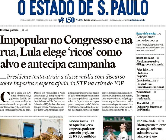 Capa do jornal O Estado de São Paulo