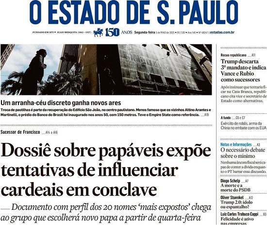 Capa do jornal O Estado de São Paulo