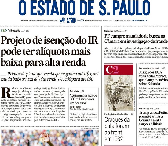 Capa do jornal O Estado de São Paulo