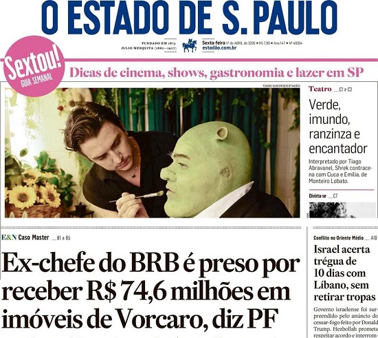 Capa do jornal Folha de São Paulo