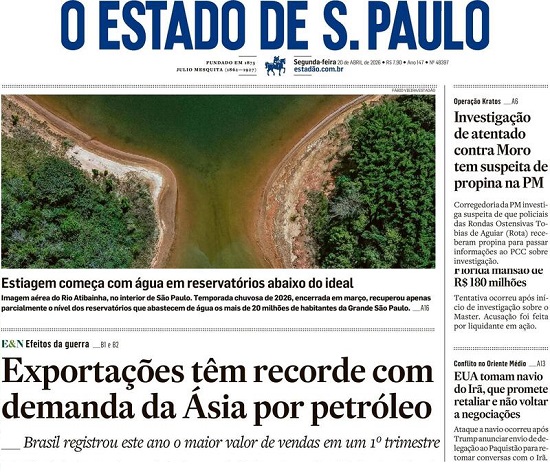 Capa do jornal Folha de São Paulo
