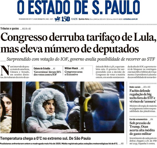 Capa do jornal O Estado de São Paulo