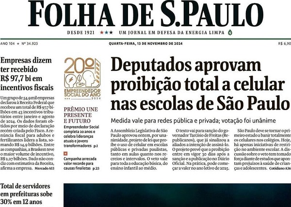 Capa do jornal O Globo