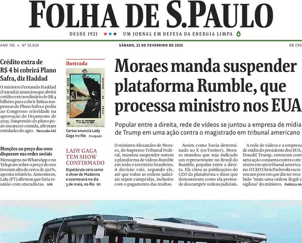 Capa do jornal Folha de São Paulo