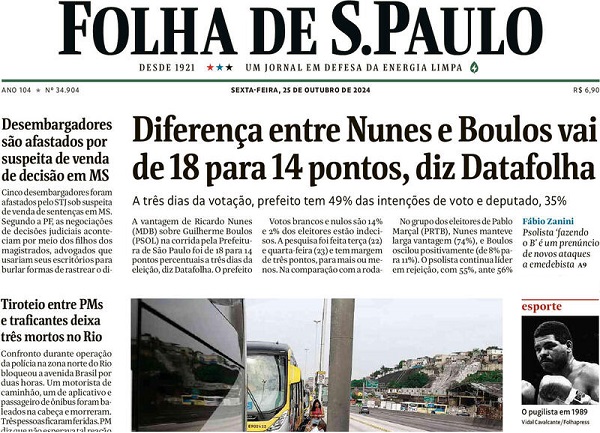 Capa do jornal Folha de São Paulo