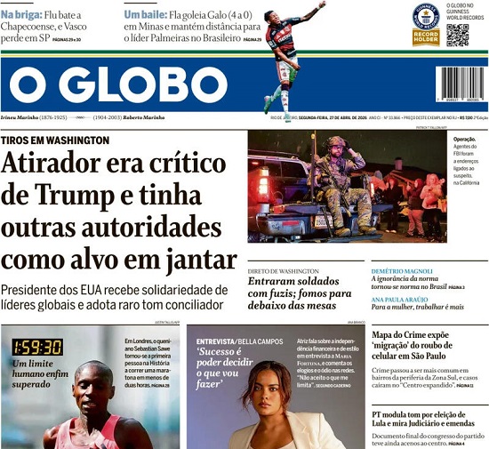 Capa do jornal Folha de São Paulo