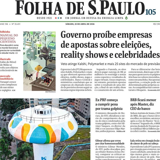 Capa do jornal Folha de São Paulo