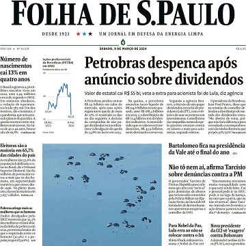 Capa do jornal Folha de São Paulo