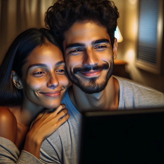 Casal vendo tela de computador