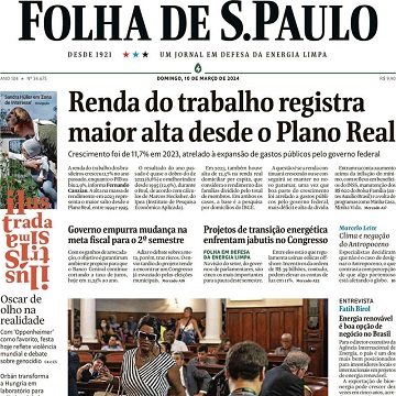 Capa do jornal Folha de São Paulo