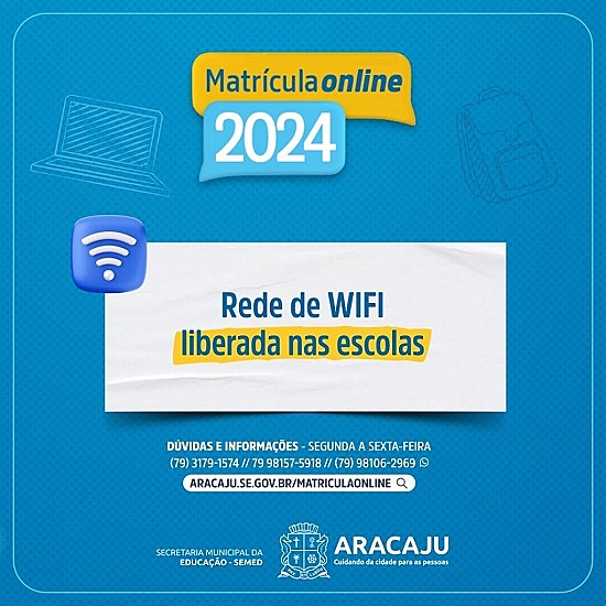 Banner: Wi-Fi escolas municipais, matrícula online Aracaju