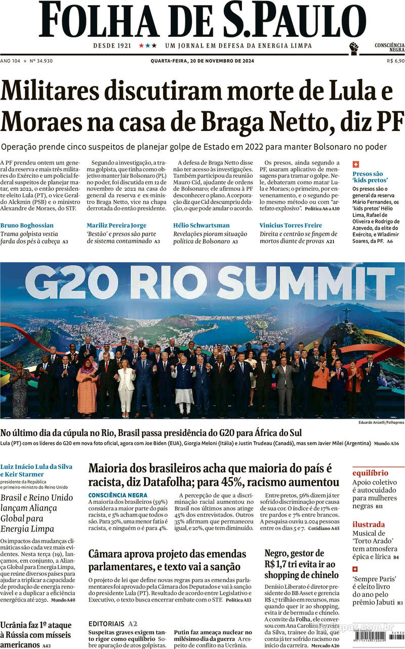 Capa do jornal Folha de São Paulo