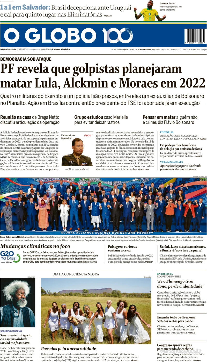 Capa do jornal O Globo