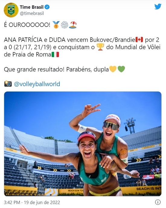 Brasil é campeão mundial de vôlei de praia com Duda e Ana Patrícia